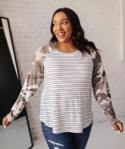 Camo & Stripes Raglan Top - Fashion Are Us, LLC