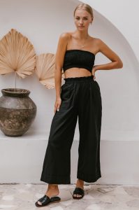 Ibiza Wide Leg Cropped Linen Pants